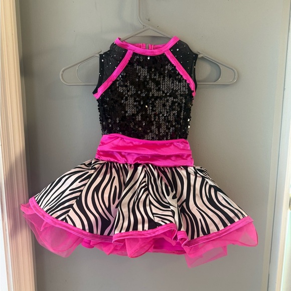 Weissman Girls Dance Costume SC – Black Sequin Bodice Zebra Print Tutu Pink Trim - Picture 1 of 6
